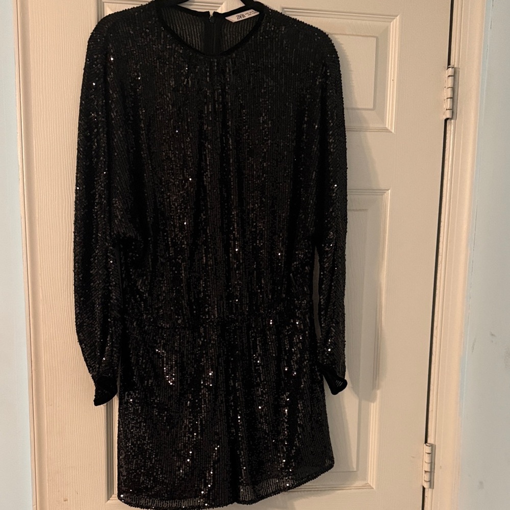 Black Sequin Short Romper
